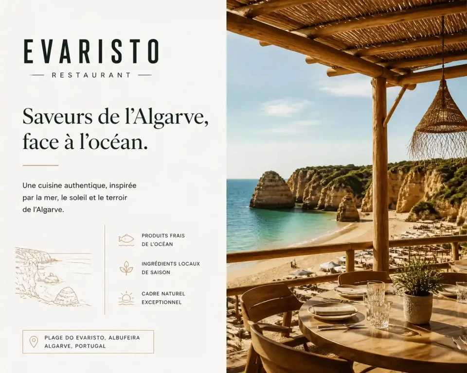 Restaurant Evaristo sur la plage de Praia do Evaristo en Algarve, Portugal