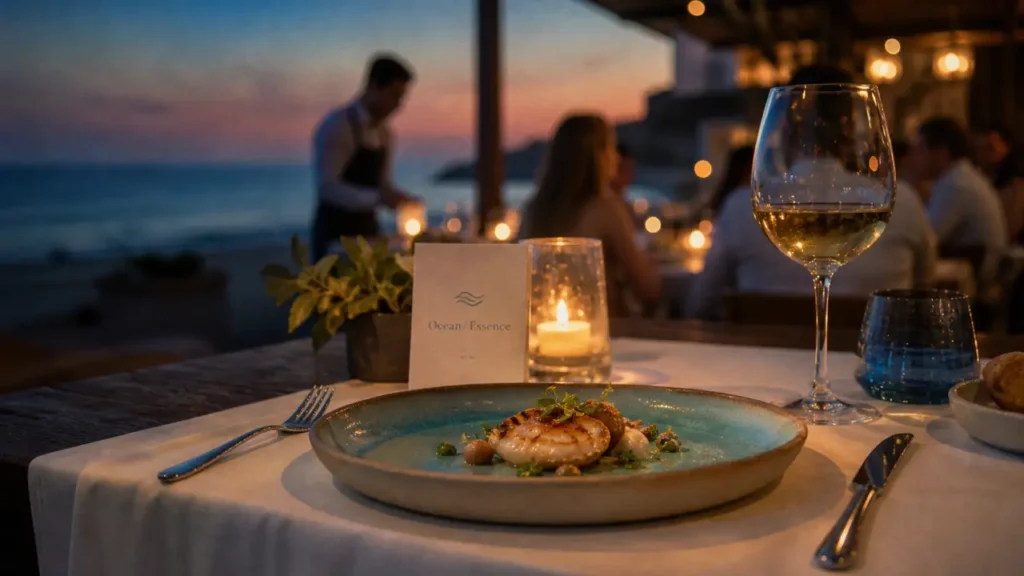 ocean restaurant algarve : terrasse vue Atlantique, menu Essence