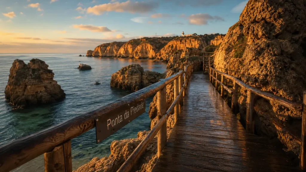 Visiter algarve en 4 jours : passerelle à Ponta da Piedade, falaises dorées