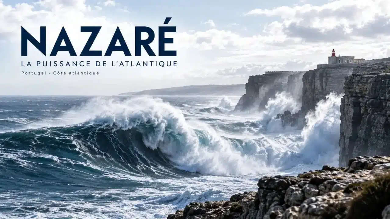 Mer au Portugal à Nazaré avec les grandes vagues de l’océan Atlantique