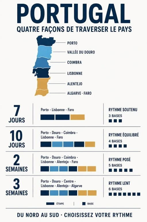 Itinéraire Portugal selon la durée du séjour, de 7 jours à 3 semaines