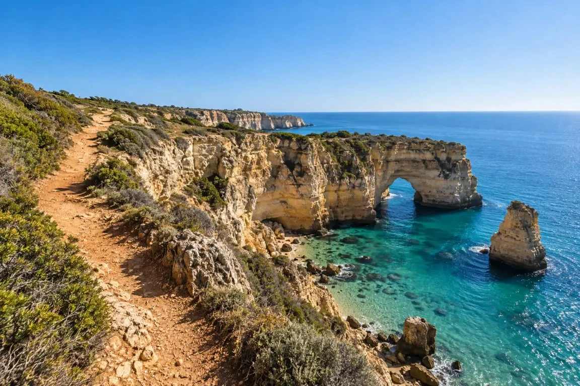 Randonnée algarve le long des falaises des Sept Vallées Suspendues près de Praia da Marinha