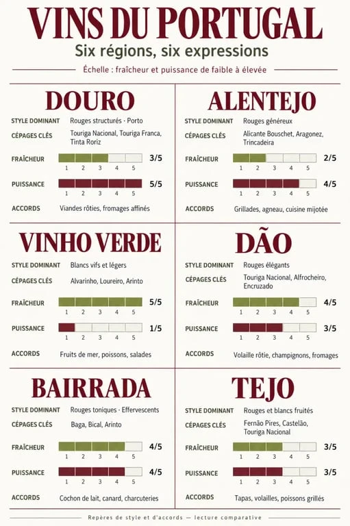 Vins du Portugal : comparaison des régions, cépages, styles et accords mets-vins