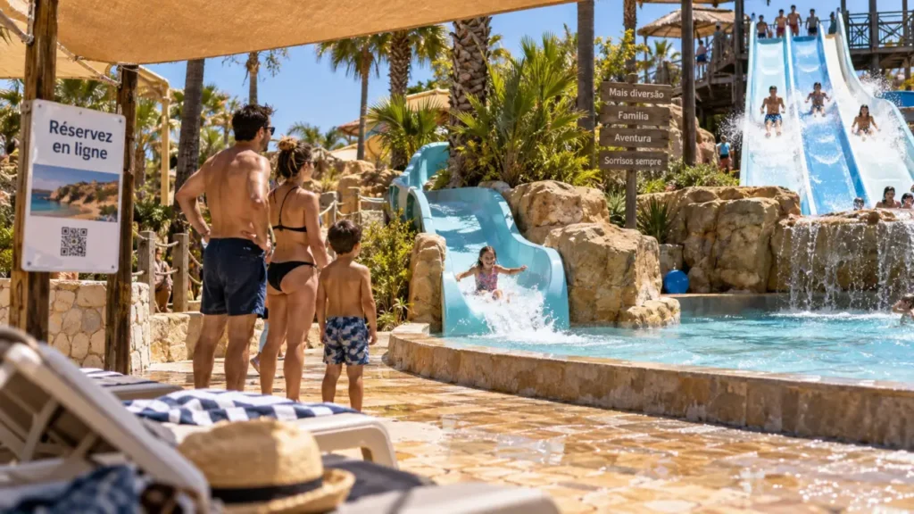 Photo parc aquatique algarve : famille et toboggans
