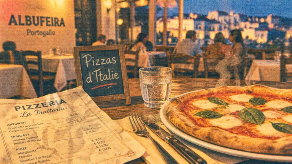 restaurant italien algarve à Albufeira : pizza margherita et salle lumineuse