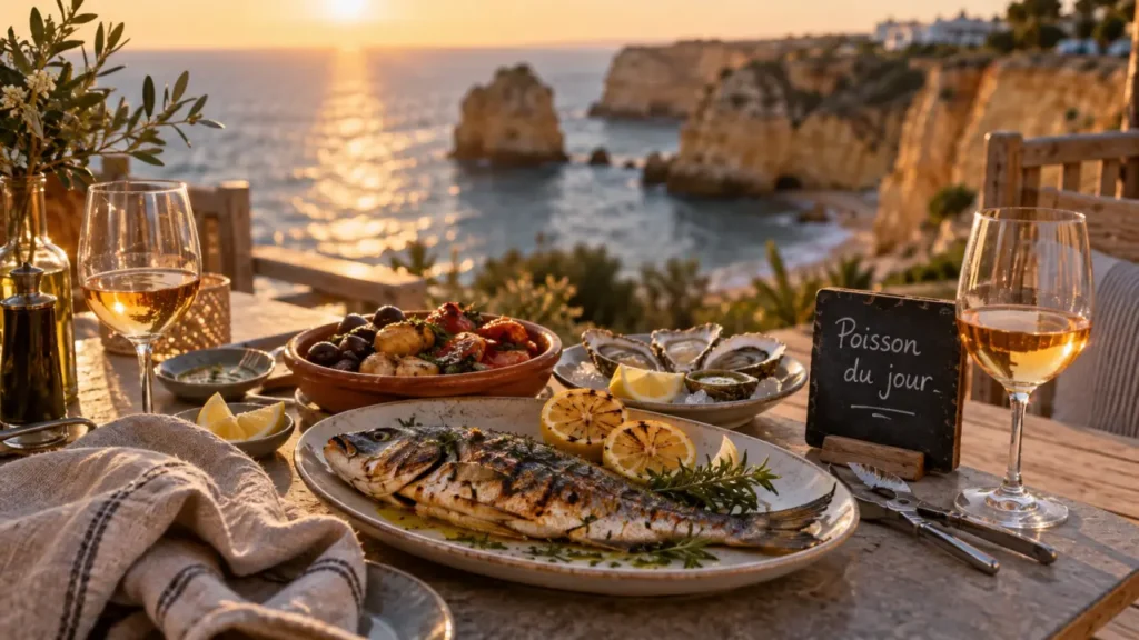 Bon restaurant Algarve : poisson grillé et vue mer