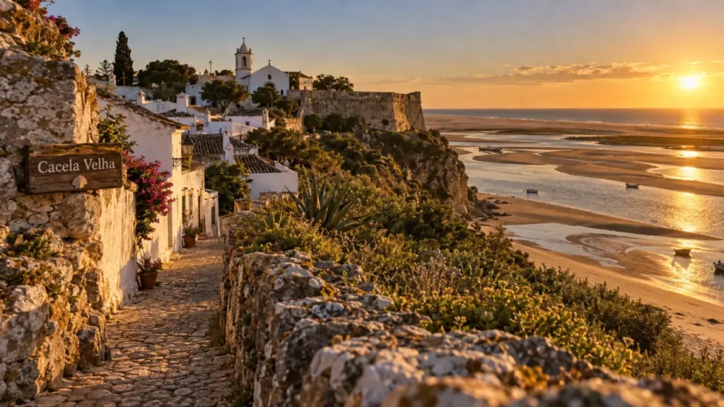 Cacela Velha Portugal : ruelles blanches et lagune Ria Formosa, golden hour