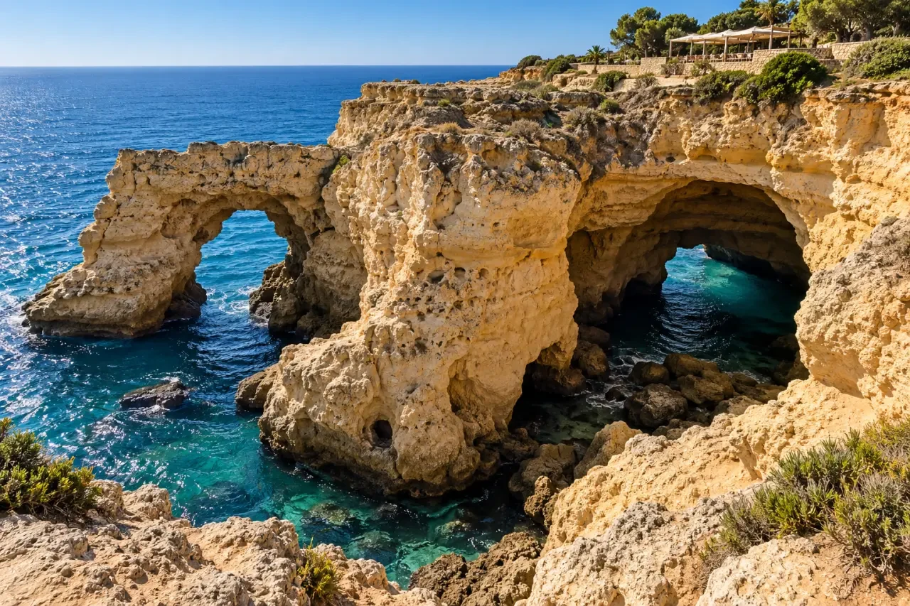Restaurant grotte Algarve près d'Algar Seco à Carvoeiro entre falaises et océan