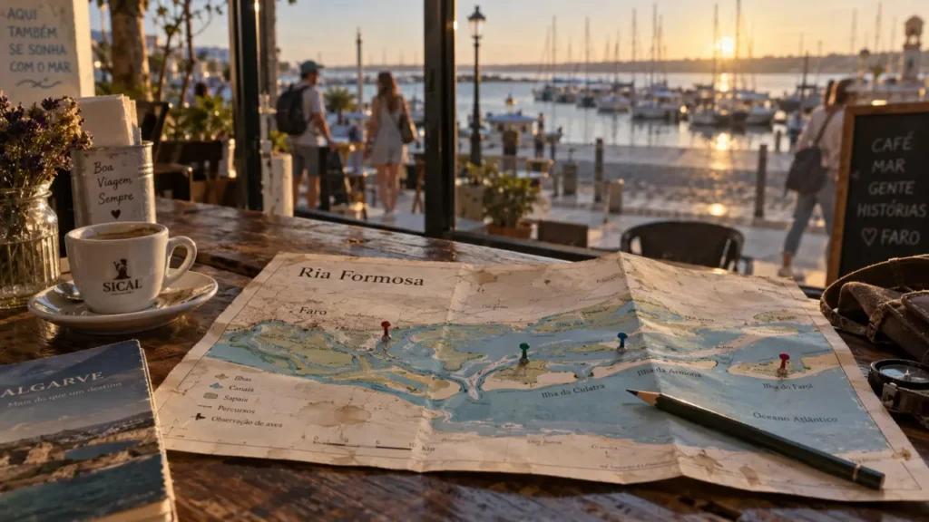 Faro carte : plan de l’Algarve depuis le centre vers les plages
