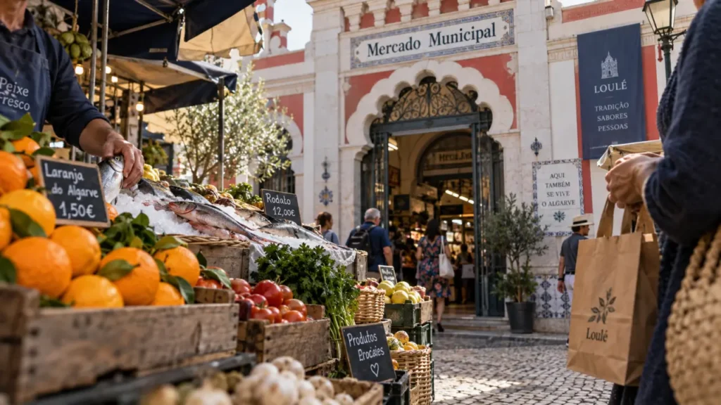 Entrée du Mercado Municipal de loulé, étals au marché