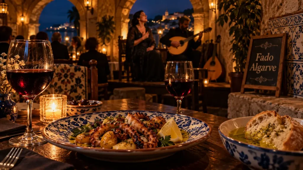 Restaurant fado algarve : table portugaise, guitare et ambiance intime