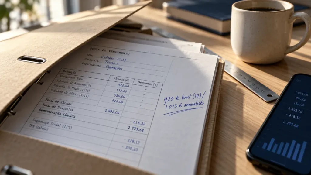 SMIC Portugal : fiche de paie à 920 € brut sur 14 mois vs 1 073 € annualisés