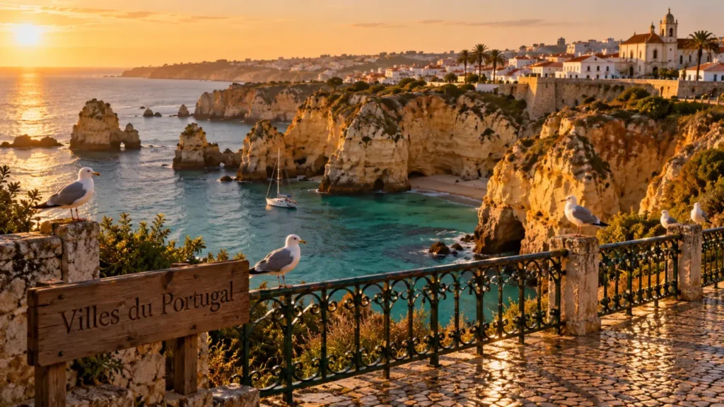 Villes Portugal : Lagos au golden hour, falaises et criques turquoise